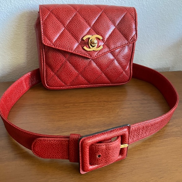 CHANEL Bags Chanel Red Caviar Leather Belt Bag Poshmark